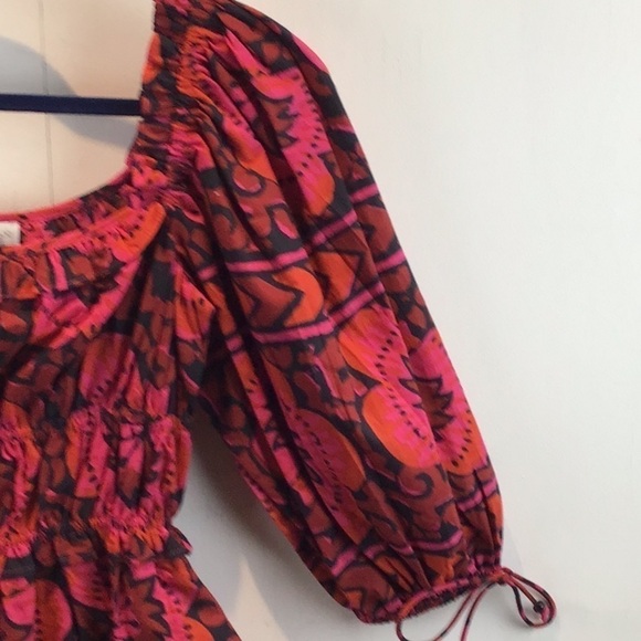 House of Harlow 1960 Shania Fuchsia block print puff sleeve milkmaid dress NWT M - Picture 4 of 7